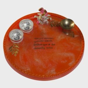 Handcrafted Resin Orange Pooja Thali with Ganpati Idol – Festive Aarti Plate