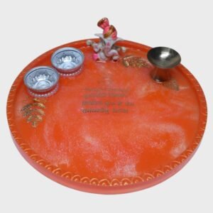 Handcrafted Resin Orange Pooja Thali with Ganpati Idol – Festive Aarti Plate