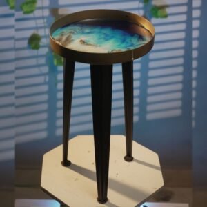 Resin & Metal Round Corner Table – Ocean Blue Art
