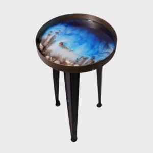 Resin & Metal Round Corner Table – Ocean Blue Art