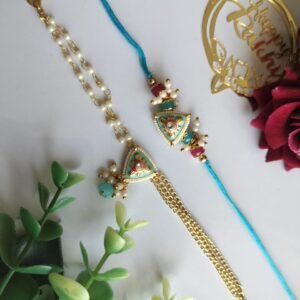 Handmade Triangle Designer Rakhi | Pearl & Beaded Rakhi with Chain Tassel